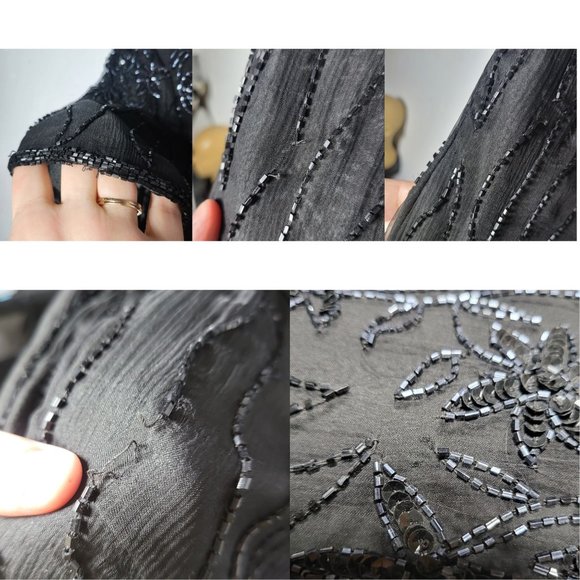 Vintage JMD Womens Black Beaded Short Sleeve Silk Midi Dress Size Small Glam - Picture 3 of 10
